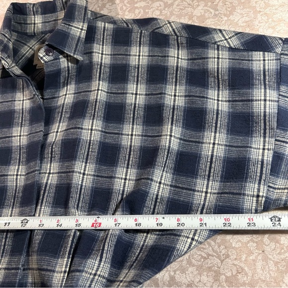OMO Norma Kamali ~Blue Plaid Cotton Flannel Vintage 80s Belted Shirtdress size 8 - Picture 11 of 16